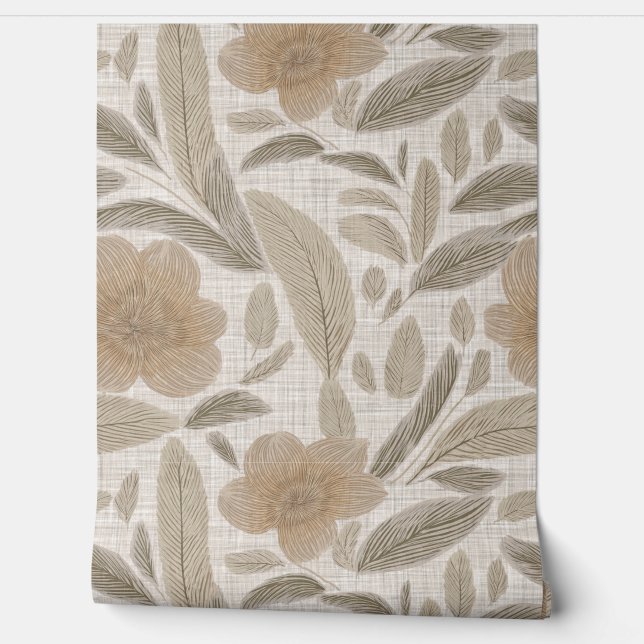 Papel Pintado Floral natural texturizada (Desenrollar)