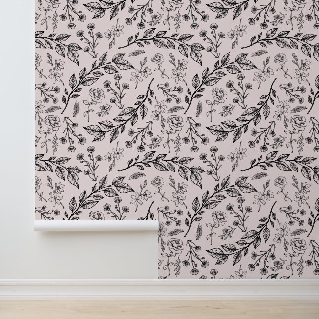 Papel Pintado Floral negra y rosa (Solicitud)