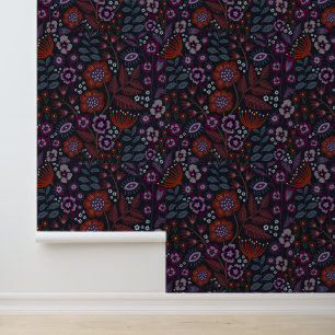 Papel Pintado Floral oscura y morada sinónimo - Tonos joyos
