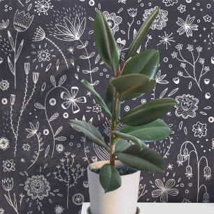 Papel Pintado Floral Oscuro Pizarra Gris Botánico