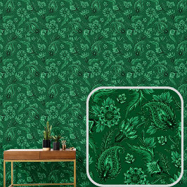 Papel Pintado Floral Paisley Verde Oscuro Elegante 