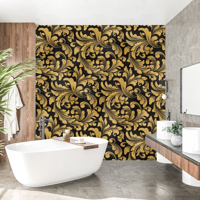 Papel Pintado Floral real francesa negra y dorada (Royal French black and golden Floral Wallpaper )