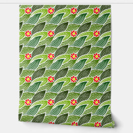 Papel Pintado Floral Retro Cute Daisy Verde Alegre Groovy