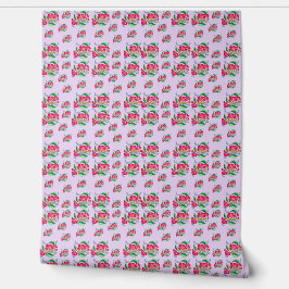 Papel pintado floral rojo atrevido y artístico púr