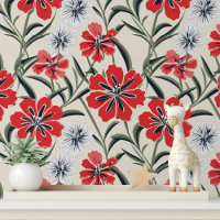 Floral Rojo Blanco Audaz Pega y Despega
