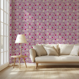 Papel Pintado Floral rosa moderno Dianthus & Daisy dibujado a ma
