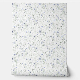 Papel Pintado Floral Silvestre de Acuarela Azul Salvia