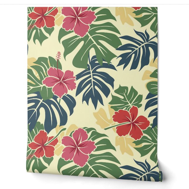Papel Pintado Floral Tropical Amarillo  (Desenrollar)