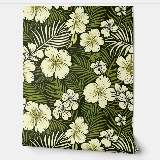 Papel Pintado Floral Tropical Amarillo y Verde (Desenrollar)
