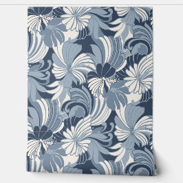 Papel Pintado Floral tropical hawaiana de selva hibiscus - Denim