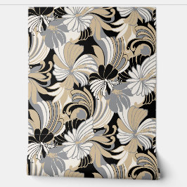 Papel Pintado Floral tropical hawaiana de selva hibiscus - Neutr