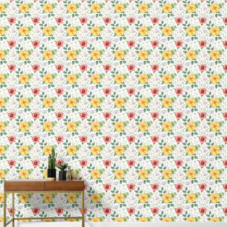 Papel pintado floral vintage, flores grandes, cual