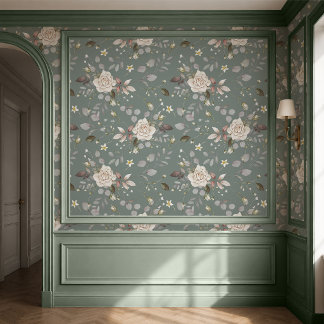 Papel pintado floral vintage sage