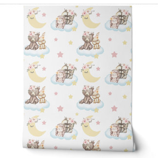 Papel Pintado Floral Woodland Animales Nubes Estrellas Nursera d