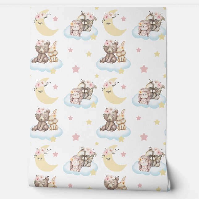 Papel Pintado Floral Woodland Animales Nubes Estrellas Nursera d (Desenrollar)