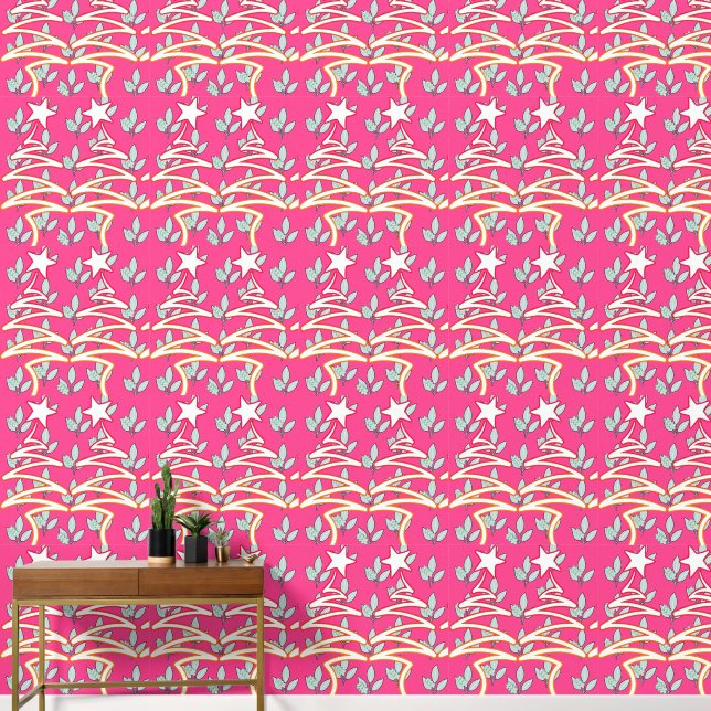 Papel Pintado Floral Y Estrellas Zig Zag Rosa (Pasillo)