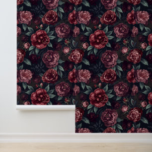 Papel Pintado Florales Malhumorados Patrón Acuarela Rojo Oscuro
