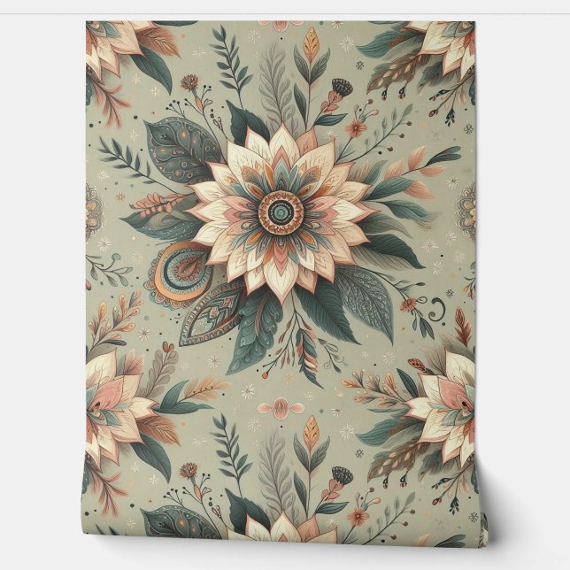 Papel Pintado Florals en Sage (Desenrollar)