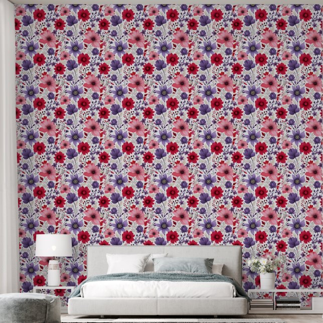 Papel Pintado Florals Red Purple Pink (Dormitorio)