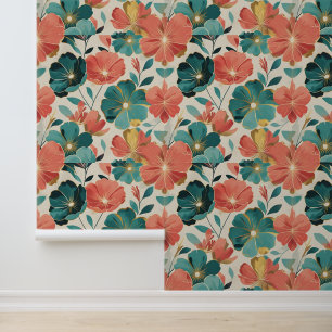 Papel Pintado Florencia floral moderna con acento de oro en flor