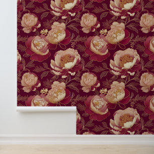Papel Pintado Florencia victoriana Peonies Gold Burgundy