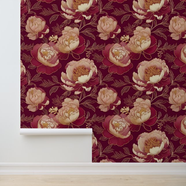 Papel Pintado Florencia victoriana Peonies Gold Burgundy (Solicitud)