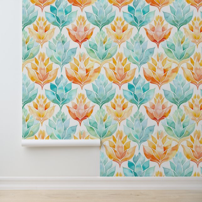 Papel Pintado Flores abstractas de turquesa de mandarina (Solicitud)