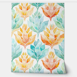 Papel Pintado Flores abstractas de turquesa de mandarina