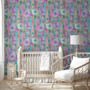Papel Pintado Flores acuarela patrón continuo 8