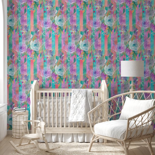 Papel Pintado Flores acuarela patrón continuo 8 (Niños)