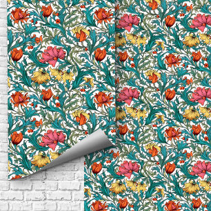 Papel Pintado Flores amarillas rosas inspiradas en William Morri