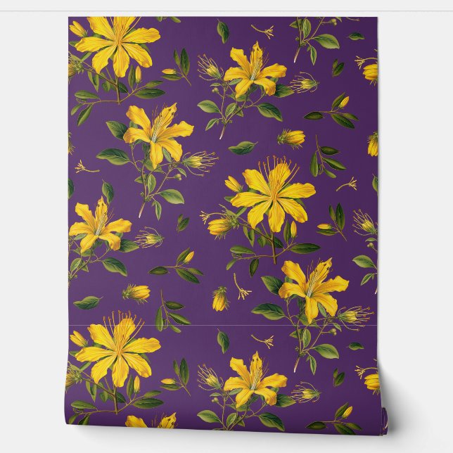 Papel Pintado Flores amarillas sobre púrpura (Desenrollar)