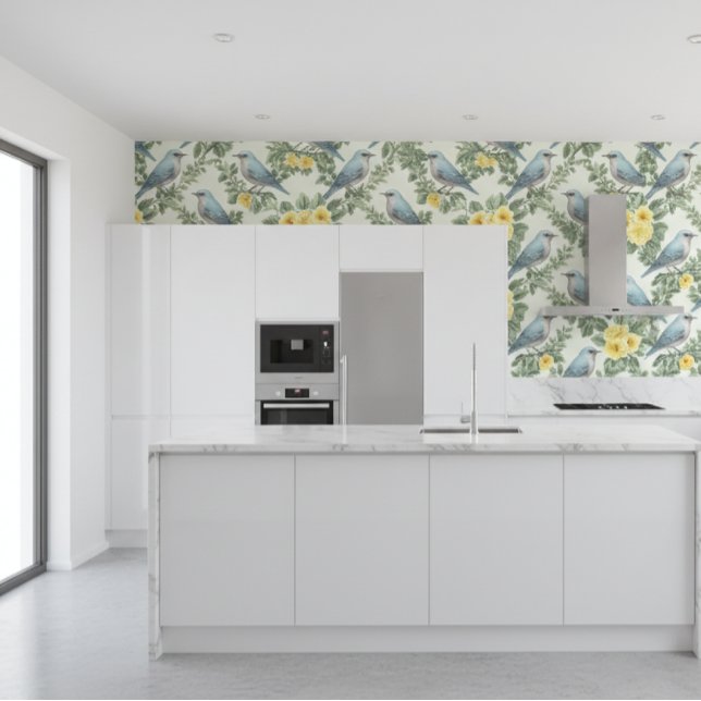 Papel Pintado Flores Amarillas Y Pájaros Azules (Subido por el creador)