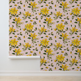 Papel Pintado Flores amarillos sobre rosa pálido