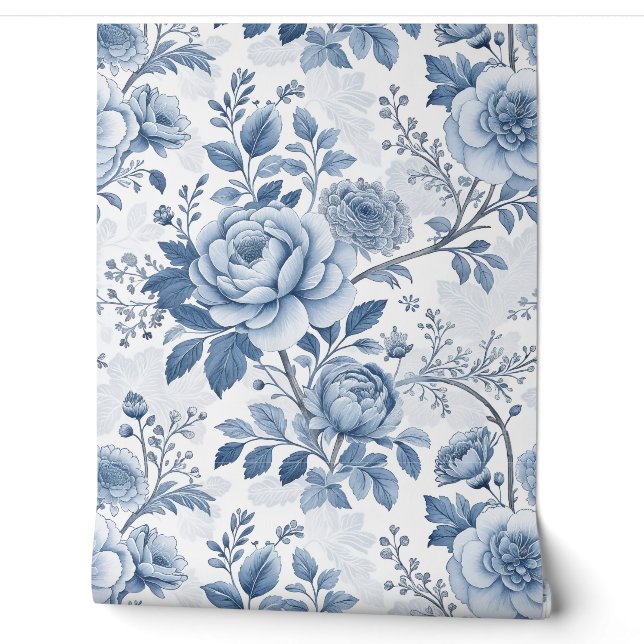 Papel Pintado flores azules antiguas (Desenrollar)