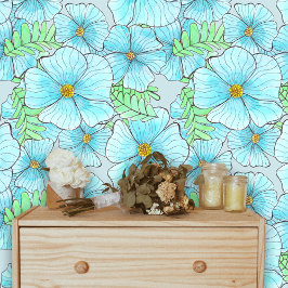 Papel Pintado Flores azules de acuarela bohemias y elegantes