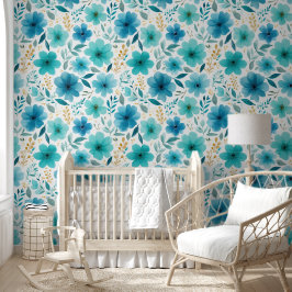 Papel Pintado Flores azules florecientes Elegante acuarela botán