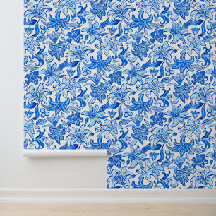 Papel Pintado Flores azules y blancas de la Palm Beach Preppy
