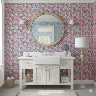 Papel Pintado Flores azules y hojas verdes de estilo vintage ele