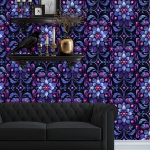 Papel Pintado Flores azules y moradas grandes de Whimsigoth