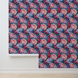 Papel Pintado Flores azules y rosas