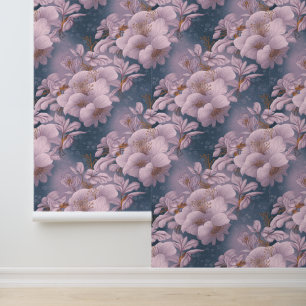 Papel Pintado flores blancas con flores doradas