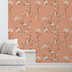 Papel Pintado Flores blancas de melocotón Floral
