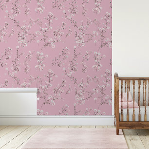 Papel Pintado Flores blancas pequeñas rosadas Floral 