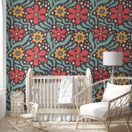 Papel Pintado Flores Botánicas Florales Rojas Grandes Vibrantes