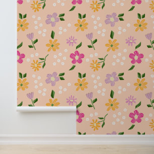 Papel Pintado Flores coloridas y juguetonas en rosa