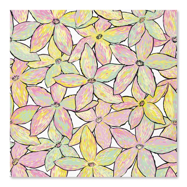Papel Pintado Flores de arte moderno rosa verde amarillo. (Anverso)