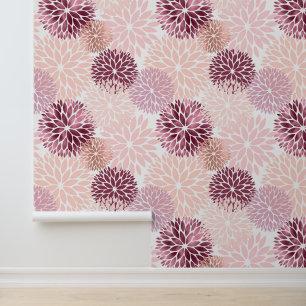Papel Pintado Flores de borgoña rosa Rubor