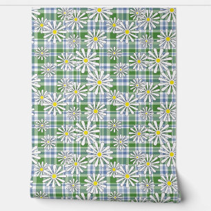 Papel Pintado Flores de camomila blanca sobre un alicatado azul 
