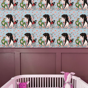 Papel Pintado Flores de Cerezo Dragón Serenidad Hada Asiática